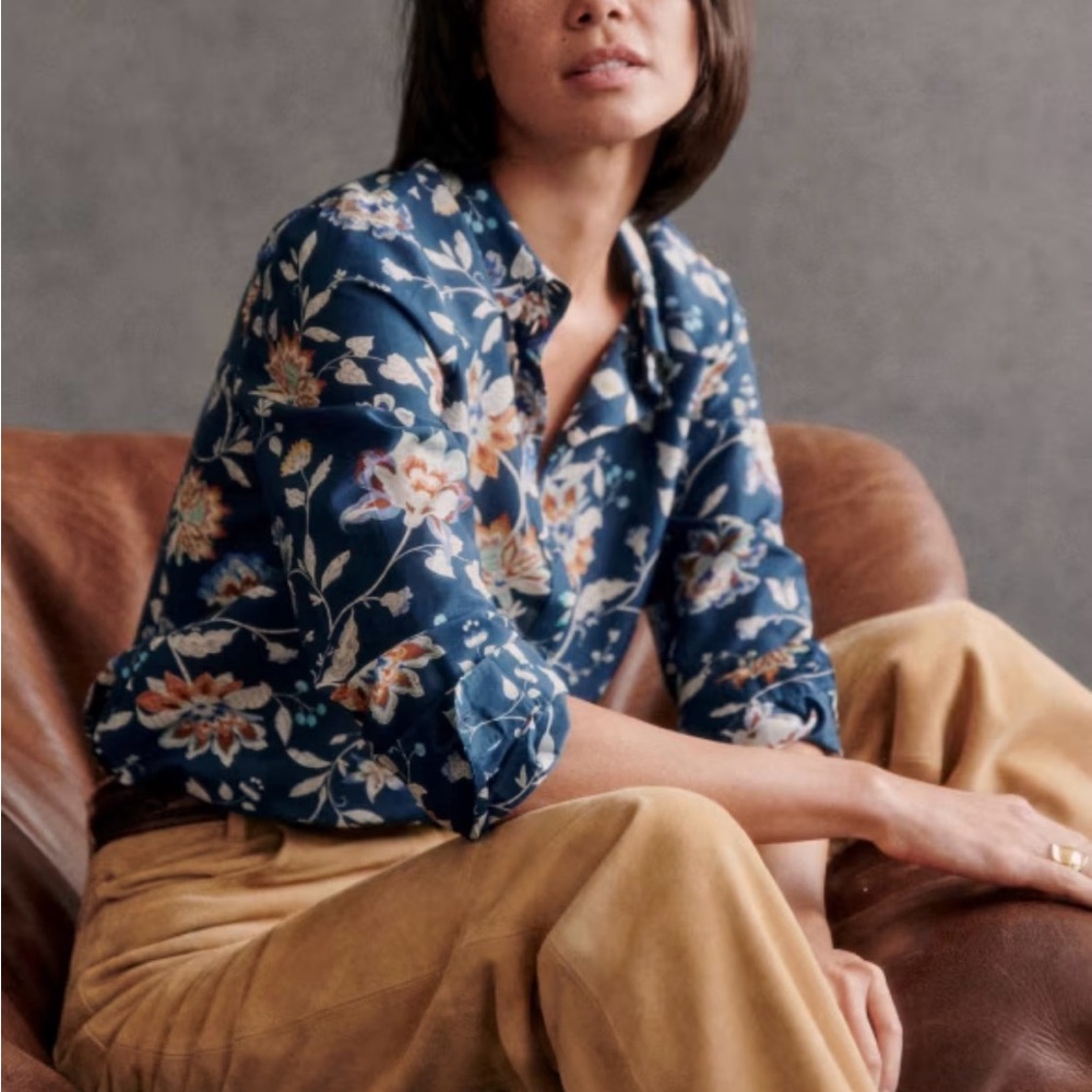 Sezane Pierro Shirt Navy Bloom - Size 14 - Picture 3 of 6